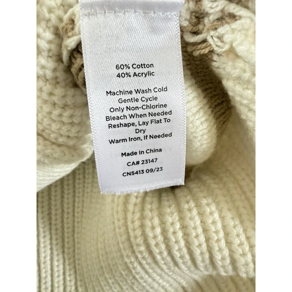 Talbots Striped Cable Knit Collared Cardigan Cream Tan Button Sweater M - Picture 8 of 9